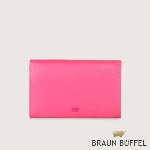 BRAUN BUFFEL 德國小金牛 台灣總代理 蔚藍 10卡兩折中夾-亮粉紅色/BF821-500-LP