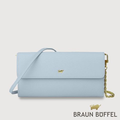 指定卡最高享11%【BRAUN BUFFEL 德國小金牛】台灣總代理 敏 拉鍊長夾-粉藍色/BF839-720-PBL