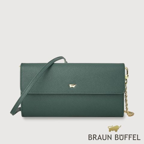 【BRAUN BUFFEL 德國小金牛】台灣總代理 敏 拉鍊長夾-孔雀石綠/BF839-720-MC