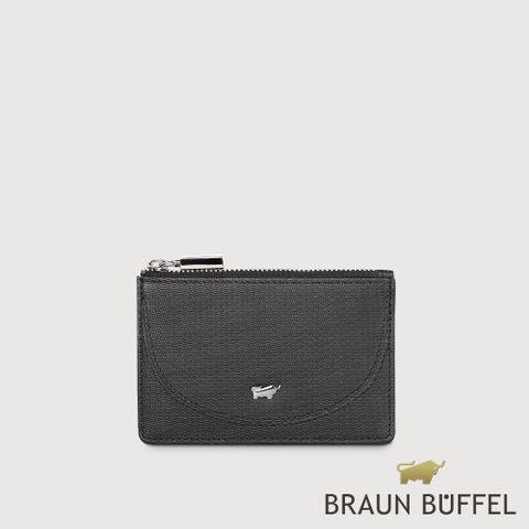 BRAUN BUFFEL 德國小金牛 台灣總代理 欣娜A 拉鍊零錢包-黑色/BF842-163-BK