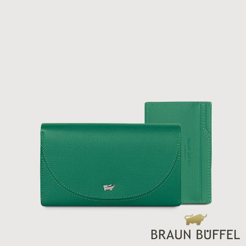 【BRAUN BUFFEL 德國小金牛】台灣總代理 欣娜 11卡兩折中夾-常綠色/BF842-501-EG