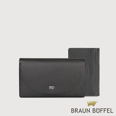 【BRAUN BUFFEL 德國小金牛】台灣總代理 欣娜 11卡兩折中夾-黑色/BF842-501-BK