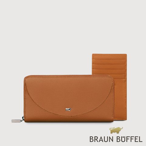 【BRAUN BUFFEL 德國小金牛】台灣總代理 欣娜 12卡拉鍊長夾-堅果棕/BF842-602-NS