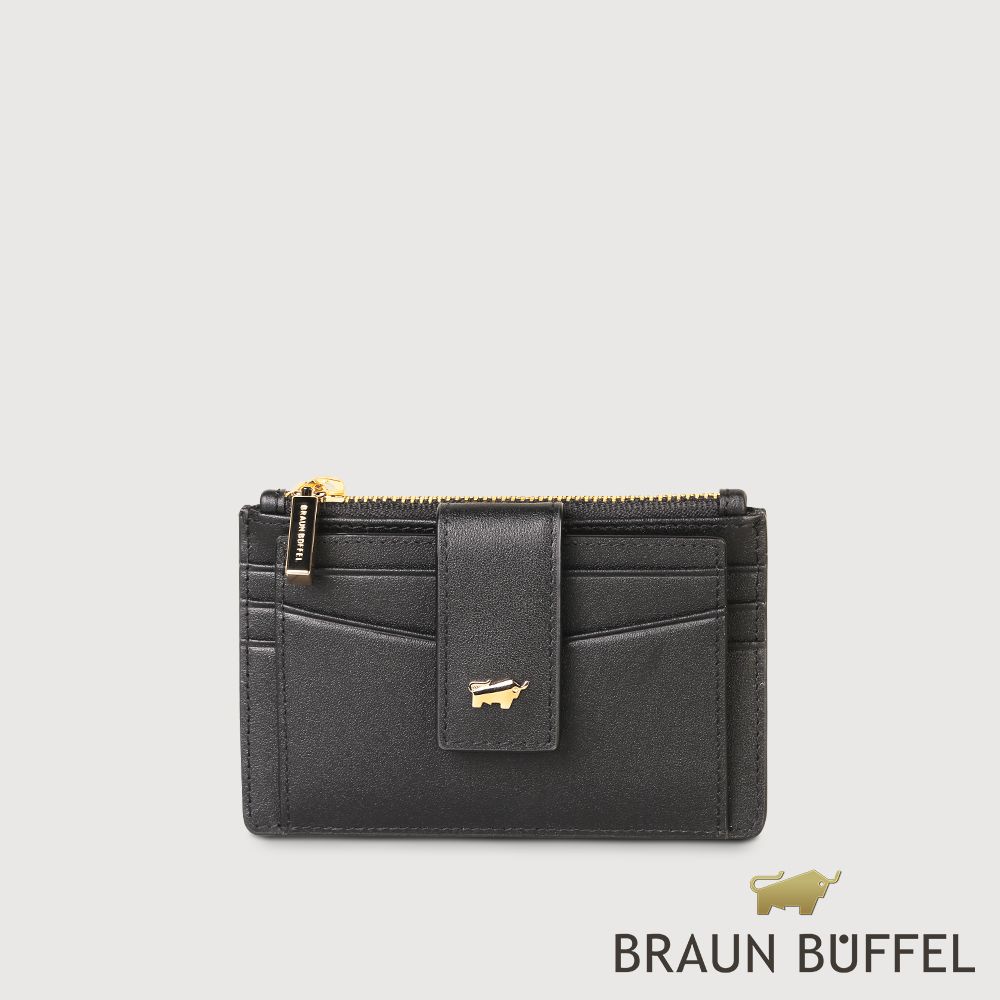 BRAUN BUFFEL 德國小金牛 台灣總代理 城市-A 拉鍊零錢袋卡夾-黑色/BF841-145-BK