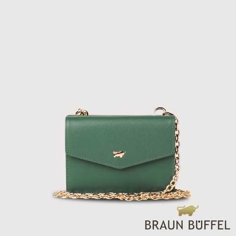 BRAUN BUFFEL 德國小金牛 台灣總代理 城市-A 8卡附背帶短夾-常綠色/BF841-720-EG