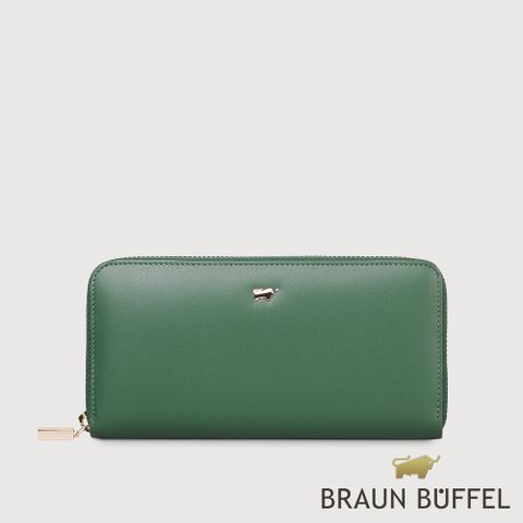 BRAUN BUFFEL 德國小金牛 台灣總代理 城市-A 8卡拉鍊長夾-常綠色/BF841-602-EG