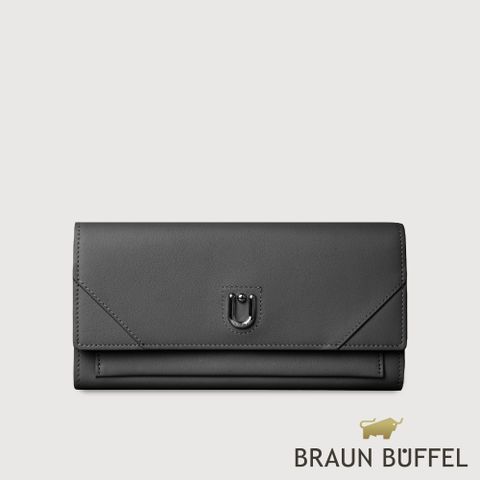 BRAUN BUFFEL 德國小金牛 台灣總代理 阿莉亞 14卡兩折長夾-黑色/BF843-631-BK