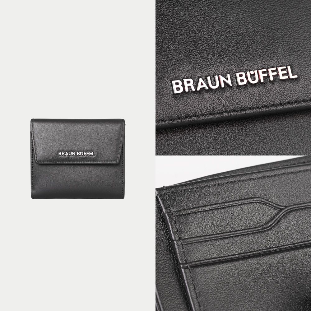 BRAUN BUFFEL 德國小金牛 台灣總代理 薇拉-A 8卡兩折短夾-黑/BF850-404-BK