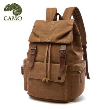 【品樂．CAMO】韓版帆布學院風旅行後背包（可放15吋電腦／咖啡色)