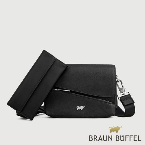 【BRAUN BUFFEL 德國小金牛】台灣總代理 阿格馬林 小型橫式斜背包-黑色/BF560-11-BK