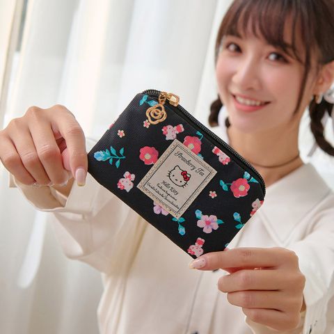 【Hello Kitty】花園午茶-票卡零錢包-黑 KT03I07BK(11GI)