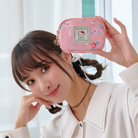 【Hello Kitty】花園午茶-雙層零錢包-珊瑚粉 KT03I06PK(11GI)