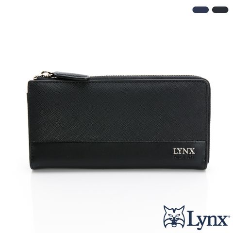 Lynx - 美國山貓牛皮水波紋雙拼L型半拉12卡單拉鍊長夾 - 共二色