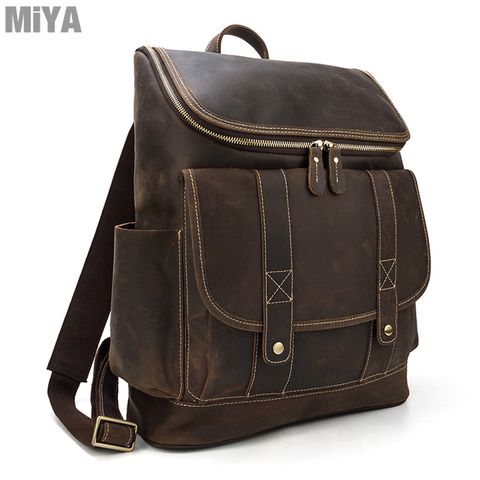 MiYA 米亞 義大利真皮牛皮男旅行商務後背包 棕咖 PaiAn B6546