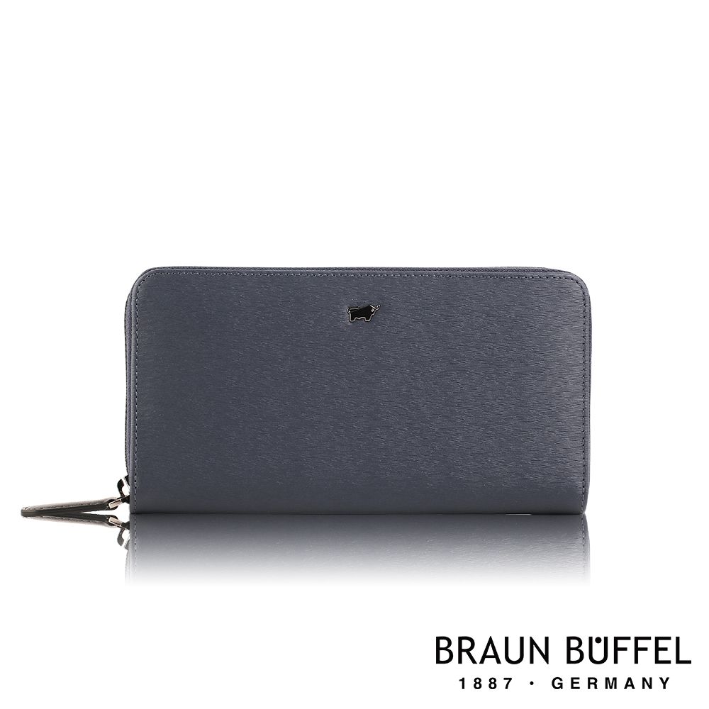 BRAUN BUFFEL 德國小金牛 台灣總代理 波索 12卡拉鍊長夾-藍色/BF386-602-NY