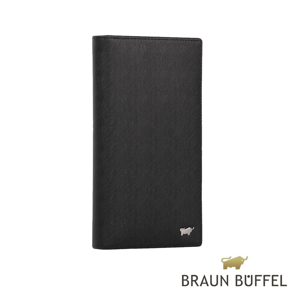 BRAUN BUFFEL 德國小金牛 HOMME-M 紳士系列 17卡拉鍊零錢長夾-黑色/BF306-301-BK