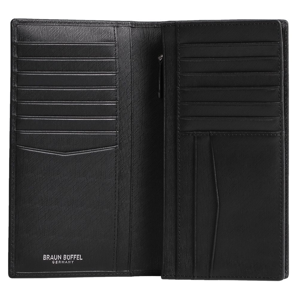 BRAUN BUFFEL 德國小金牛 HOMME-M 紳士系列 17卡拉鍊零錢長夾-黑色/BF306-301-BK