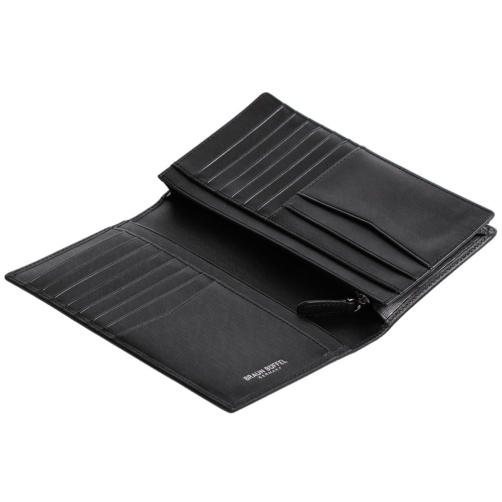 BRAUN BUFFEL 德國小金牛 HOMME-M 紳士系列 17卡拉鍊零錢長夾-黑色/BF306-301-BK