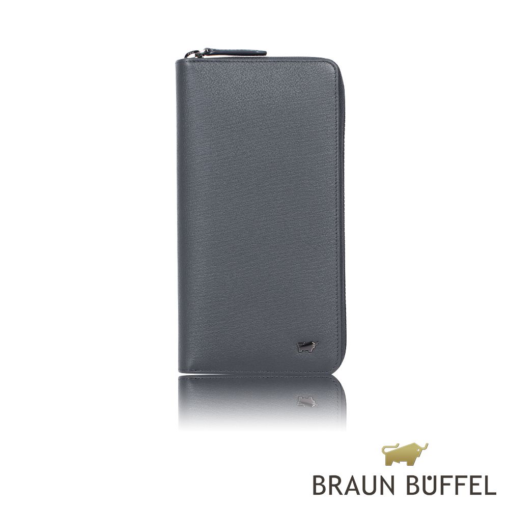 BRAUN BUFFEL 德國小金牛 台灣總代理 戰神-A 23卡全開拉鍊長夾-藍色/BF518-601-NY