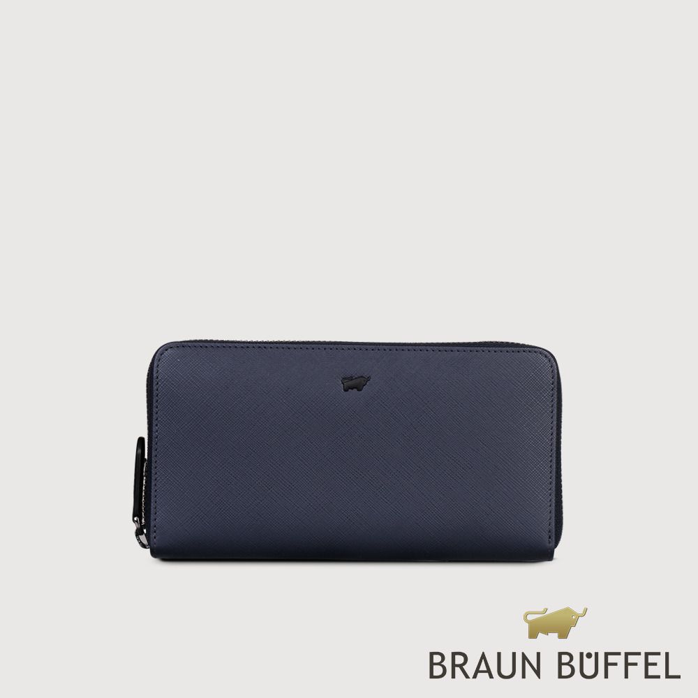 BRAUN BUFFEL 德國小金牛 台灣總代理 洛菲諾P-II 12卡拉鍊長夾-藍色/BF347-602-NY