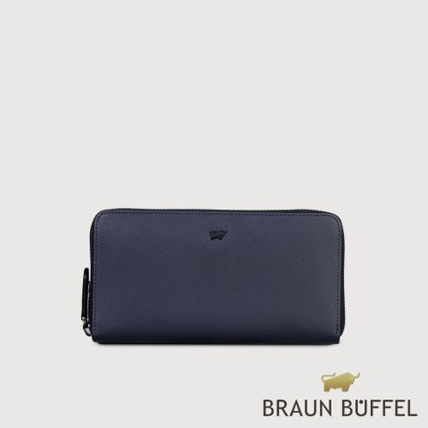 指定卡最高享11%【BRAUN BUFFEL 德國小金牛】台灣總代理 洛菲諾P-II 12卡拉鍊長夾-藍色/BF347-602-NY