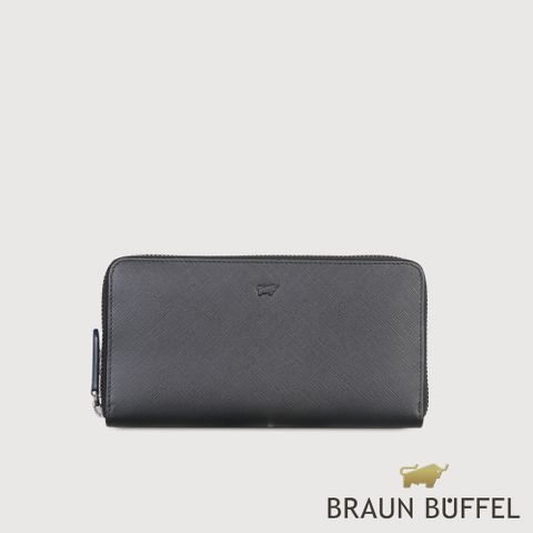 指定卡最高享11%【BRAUN BUFFEL 德國小金牛】台灣總代理 洛菲諾P-II 12卡拉鍊長夾-黑色/BF347-602-BK