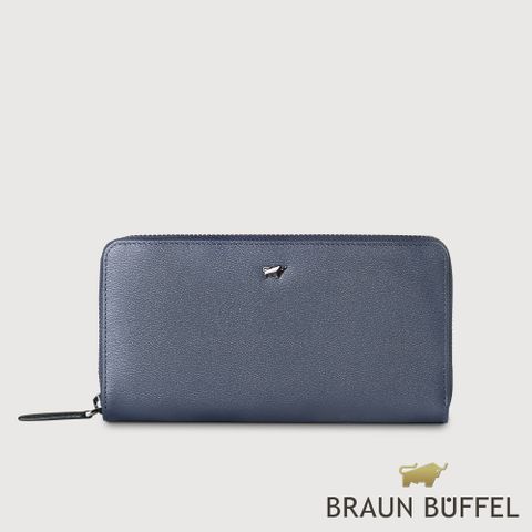 指定卡最高享11%【BRAUN BUFFEL 德國小金牛】台灣總代理 波索-A 12卡拉鍊長夾-藍色/BF519-602-NY