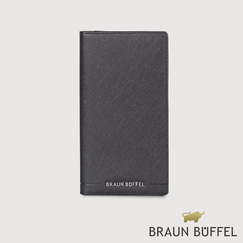 BRAUN BUFFEL 德國小金牛 台灣總代理 格瑞克D 8卡V型長夾-黑色/BF513-620-BK