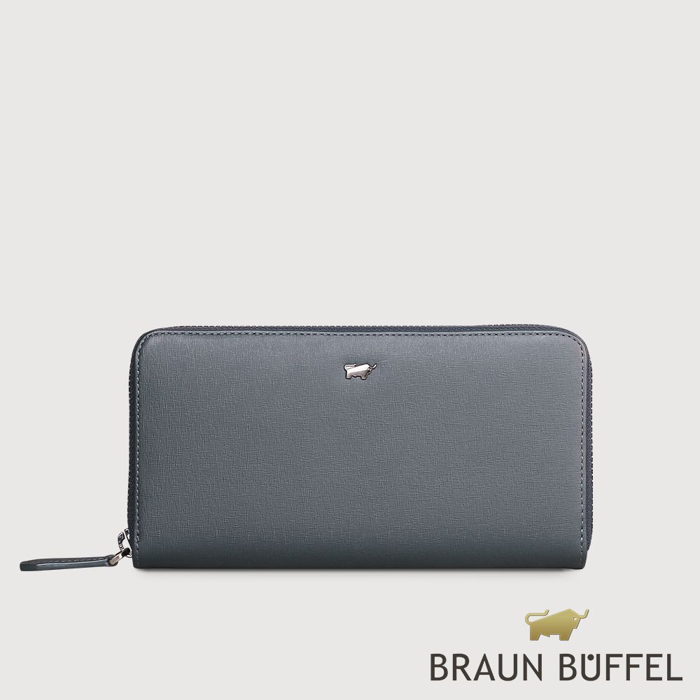 BRAUN BUFFEL 德國小金牛 台灣總代理 瓦拉頓-TW 12卡拉鍊長夾-深藍色/BF537-602-MAR