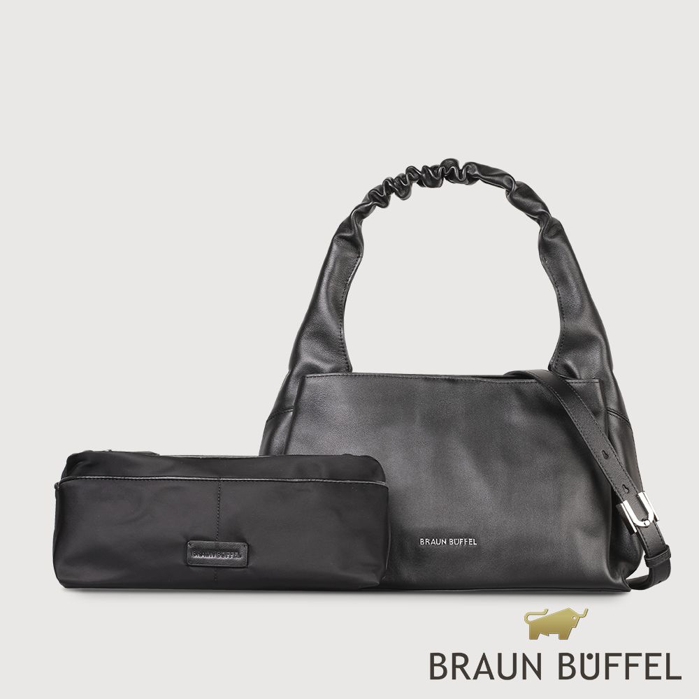 BRAUN BUFFEL 德國小金牛 台灣總代理 薇拉-A 附背帶大肩包-黑/BF850-52-BK