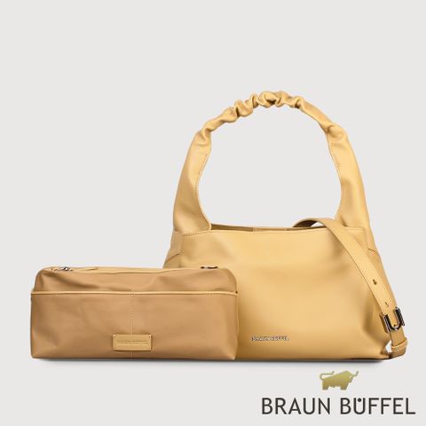 BRAUN BUFFEL 德國小金牛 台灣總代理 薇拉-A 附背帶大肩包-淺棕色/BF850-52-CR