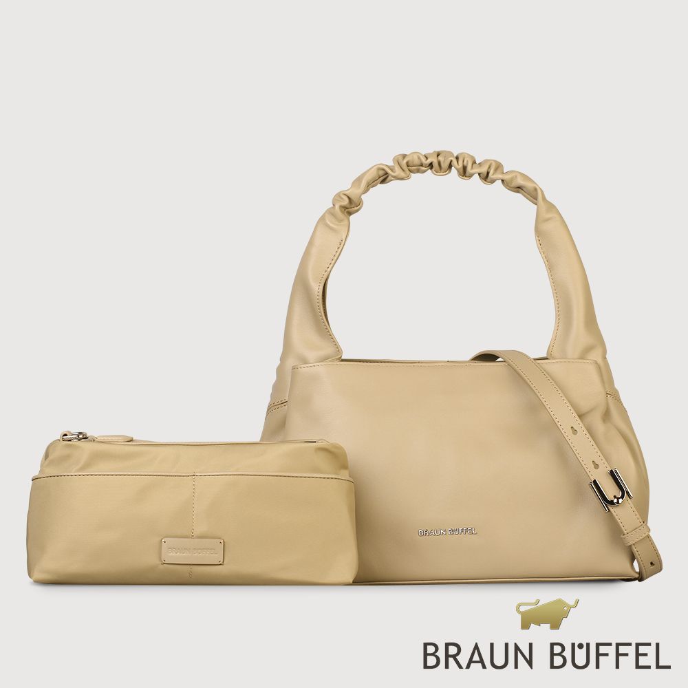 BRAUN BUFFEL 德國小金牛 台灣總代理 薇拉-A 附背帶大肩包-奶茶棕/BF850-52-SVM