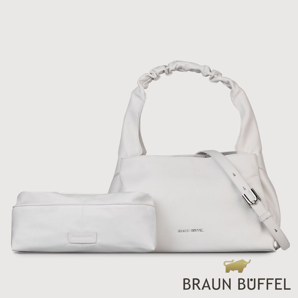 BRAUN BUFFEL 德國小金牛 台灣總代理 薇拉-A 附背帶大肩包-白色/BF850-52-WT