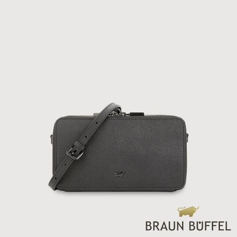 BRAUN BUFFEL 德國小金牛 台灣總代理 依雅娜 雙拉鍊斜背包-黑色/BF853-11-BK