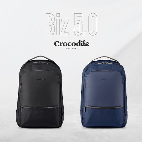 Crocodile 鱷魚牌 休閒後背包推薦 13吋筆電後背包 可放A4/行李拉桿 活動胸扣-Biz 5.0系列-0104-11004-黑藍兩色