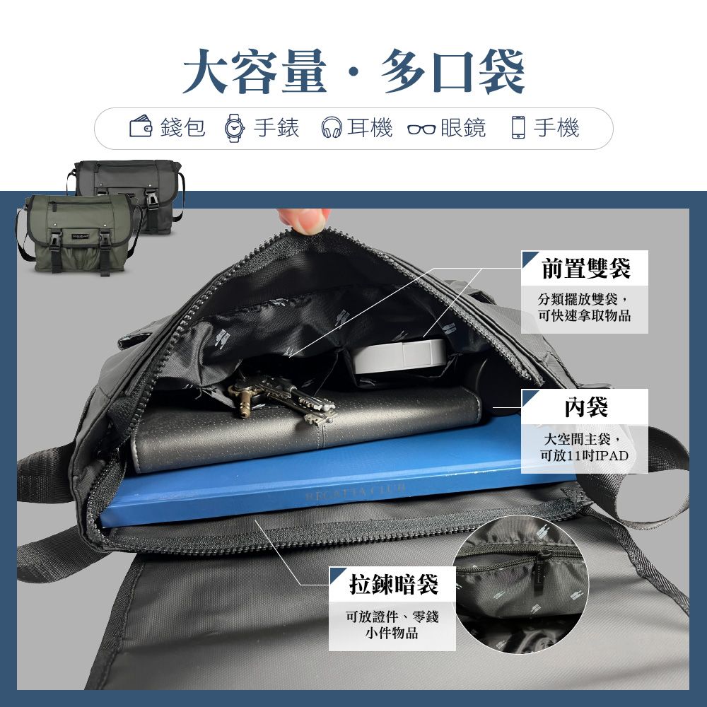 大容量多口袋錢包 手錶 耳機 眼鏡手機 拉鍊暗袋可放證件、零錢小件物品前置雙袋分類擺放雙袋,可快速拿取物品內袋大空間主袋,可放11IPAD