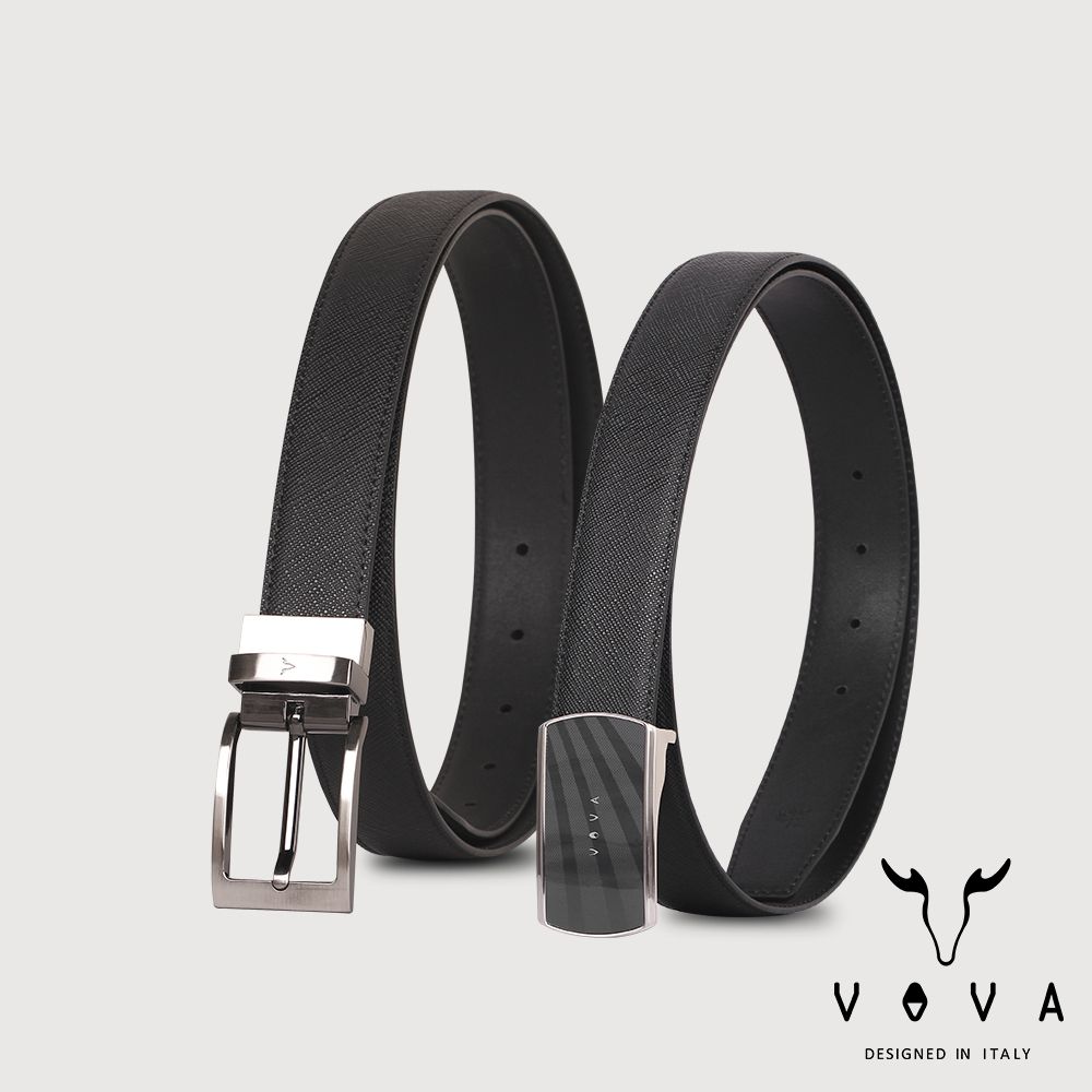 VOVA 沃汎 台灣總代理 商務型男 鏡面造型釘扣式皮帶-銀色/VA018-005-SNK
