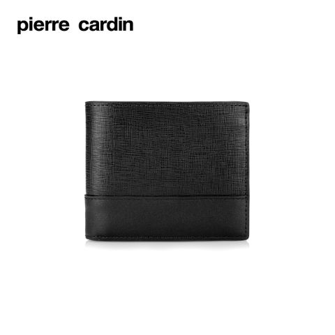 Pierre Cardin 皮爾卡登 拼接上翻頁窗格短夾-黑