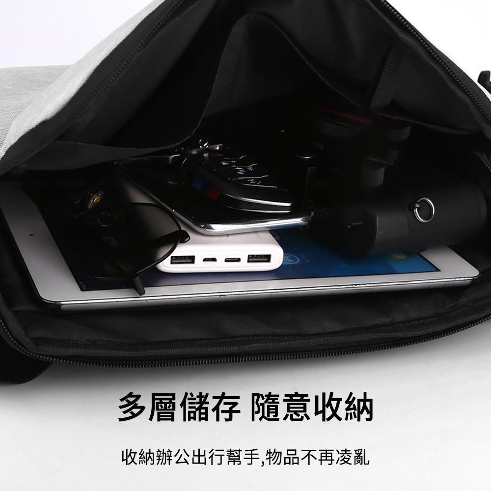 Eiby  簡約潮流斜挎背包 休閒郵差包 大容量單肩包 單車包 側背包 黑色