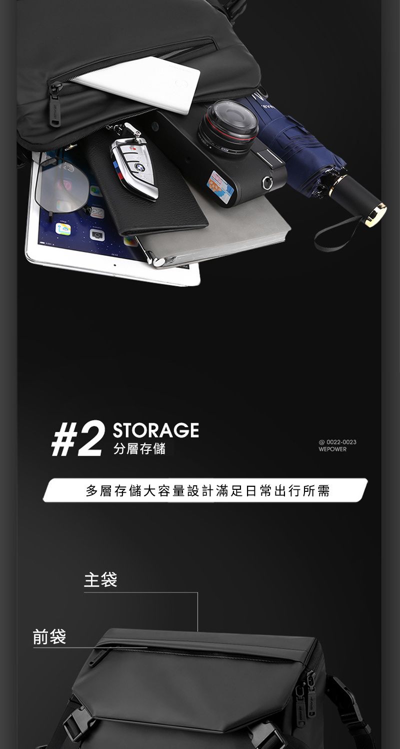 #2STORAGE分層存儲@0022-0023WEPOWER多層存儲大容量設計滿足日常出行所需前袋主袋