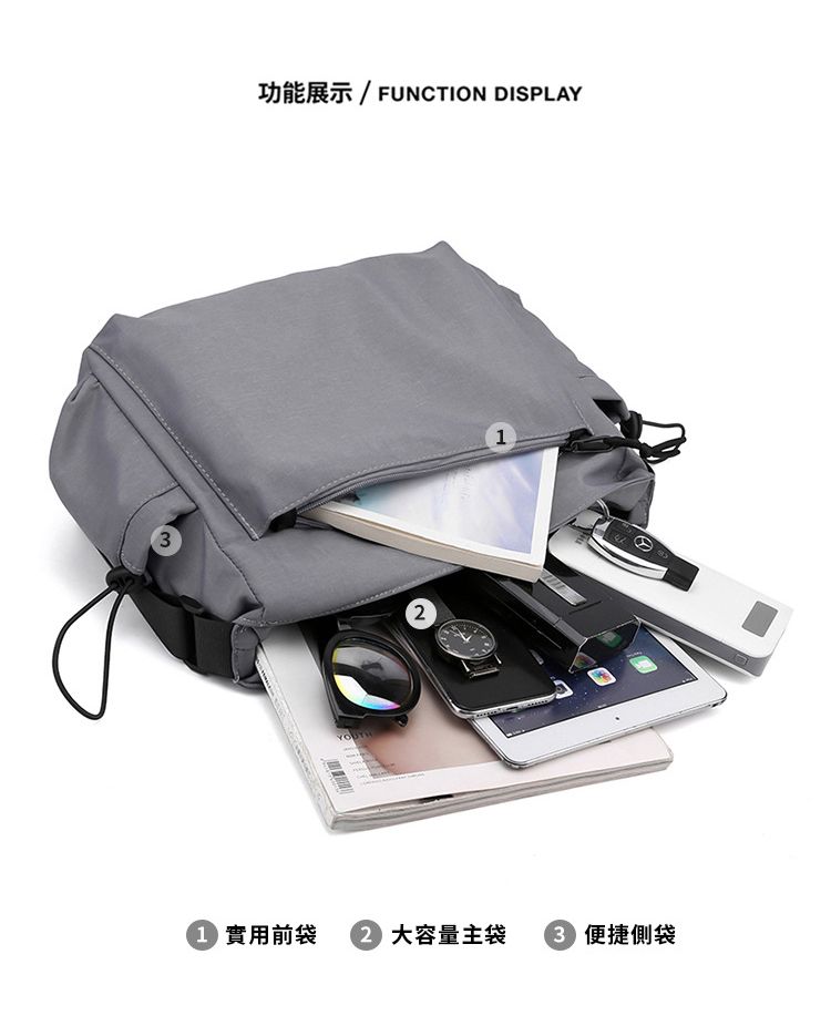 功能展示/ FUNTION DISPLAYYOUTH2C1 實用前袋  大容量主袋 3 便捷側袋