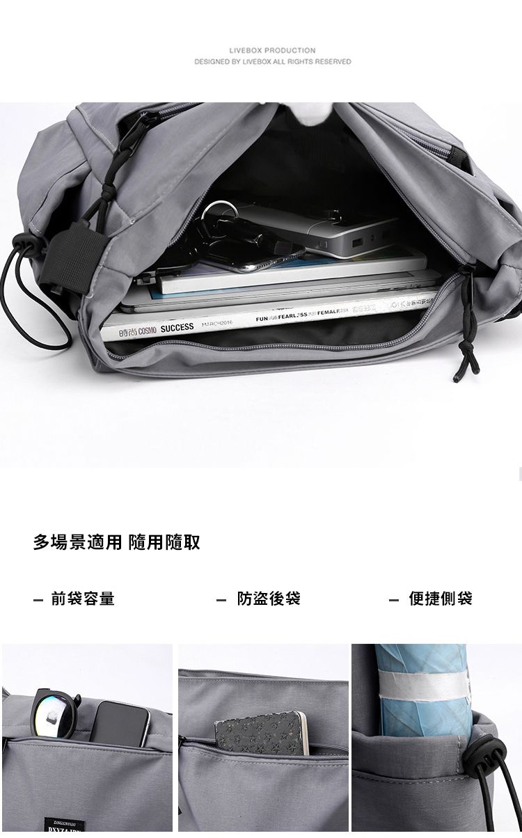 LIVEBOX PRODUCTIONDESIGNED BY LIVEBOX ALL RIGHTS RESERVED  SUCCESS   多場景適用 用隨取 前袋容量-防盜後袋-便捷側袋