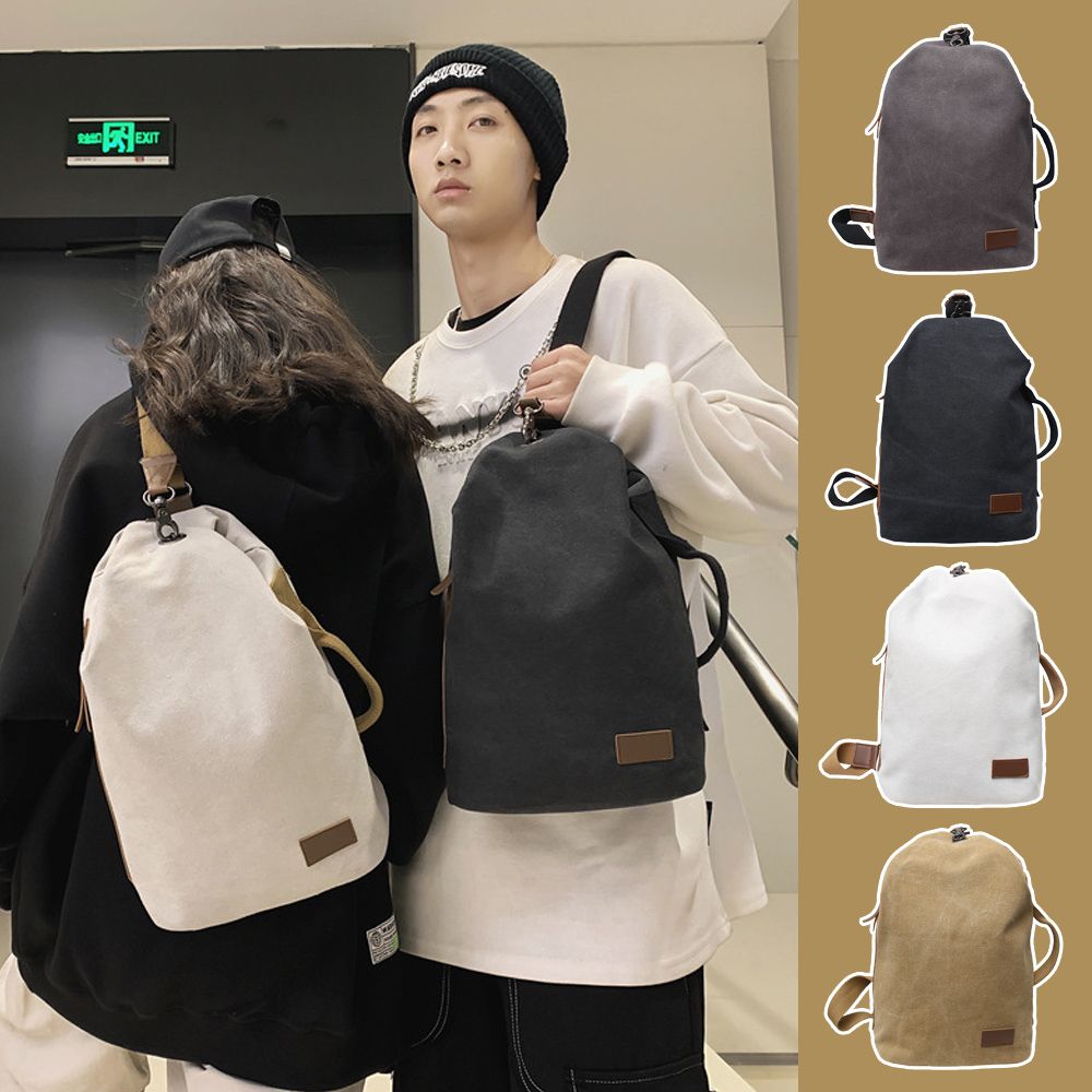 Starshop 日式帆布單肩胸包 休閒斜背包 胸包 男 斜挎包 斜背包 運動腰包 單肩包（男女同款）