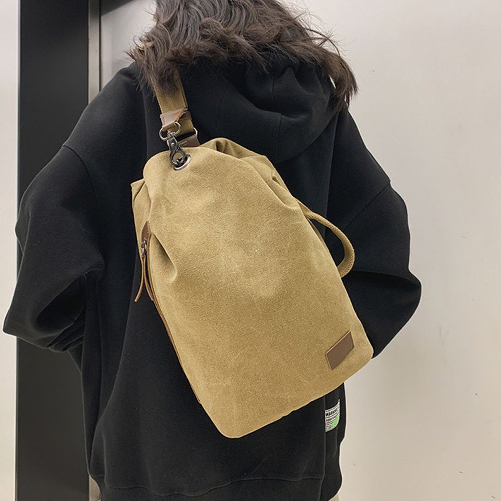 Starshop 日式帆布單肩胸包 休閒斜背包 胸包 男 斜挎包 斜背包 運動腰包 單肩包（男女同款）