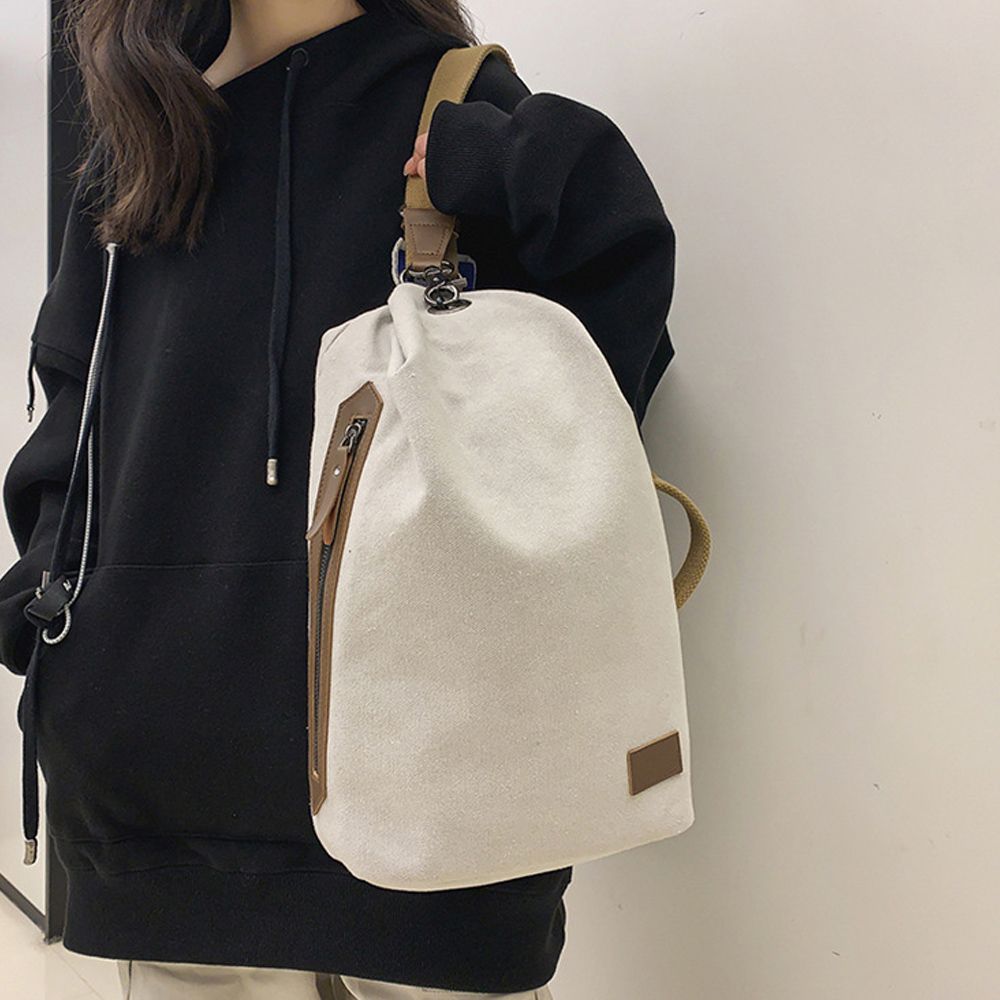 Starshop 日式帆布單肩胸包 休閒斜背包 胸包 男 斜挎包 斜背包 運動腰包 單肩包（男女同款）