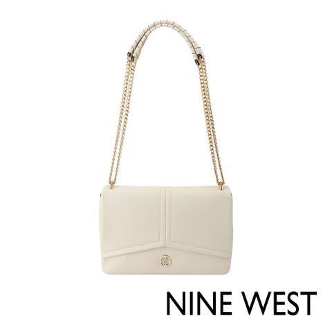 NINE WEST ERINA 幾何縫衍鍊帶斜背包-奶油白(147021)