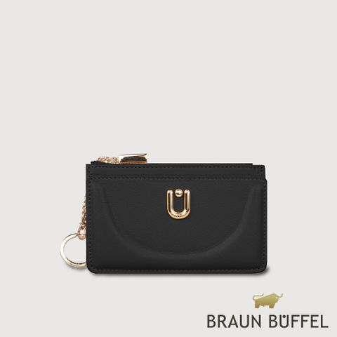 【BRAUN BUFFEL德國小金牛】台灣總代理 艾拉娜系列拉鍊零錢袋卡夾-黑色/BF846-145-BK