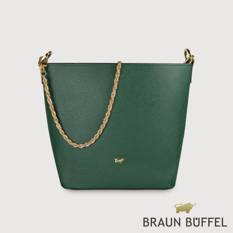 【BRAUN BUFFEL德國小金牛】台灣總代理 莎蔻拉-A 水桶包-孔雀石綠/BF857-30-MC