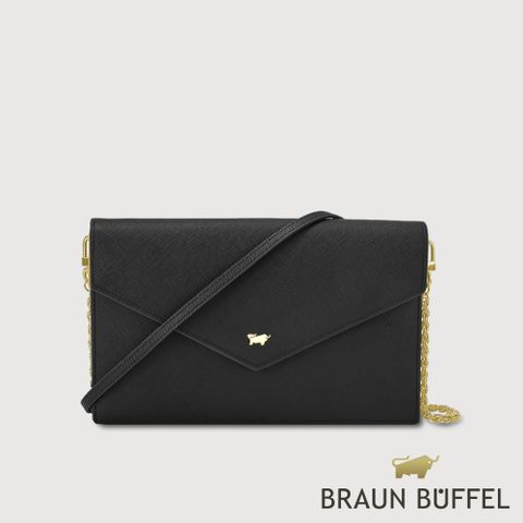 【BRAUN BUFFEL德國小金牛】台灣總代理 碧雅-TW 信封包-黑色/BF858-720-BK