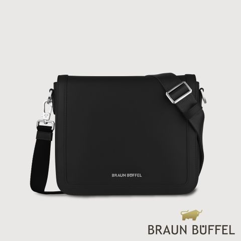 【BRAUN BUFFEL 德國小金牛】台灣總代理 摩森 橫式斜背包-黑色/BF562-61-BK